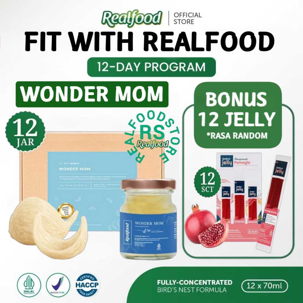 

Realfood Wonder Mom 6 Botol & 12 Botol Bonus Jelly ( Minuman Sarang Burung Walet ) RS
