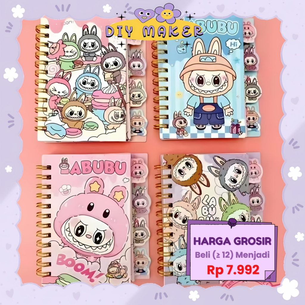 

DM Notebook A7 Ring Buku Tulis Cantik Lucu Karakter Buku Catatan Note Motif Labubu ATK Buku MB31