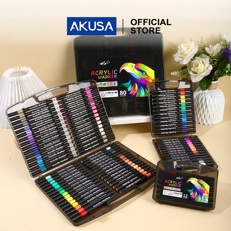 

AKUSA Marker Acrylic Brush 24/36/48/60/80 Warna Spidol Akrilik DIY Sketch Painting Tinta Waterproof Ujung Lentur Brush Tip MW022