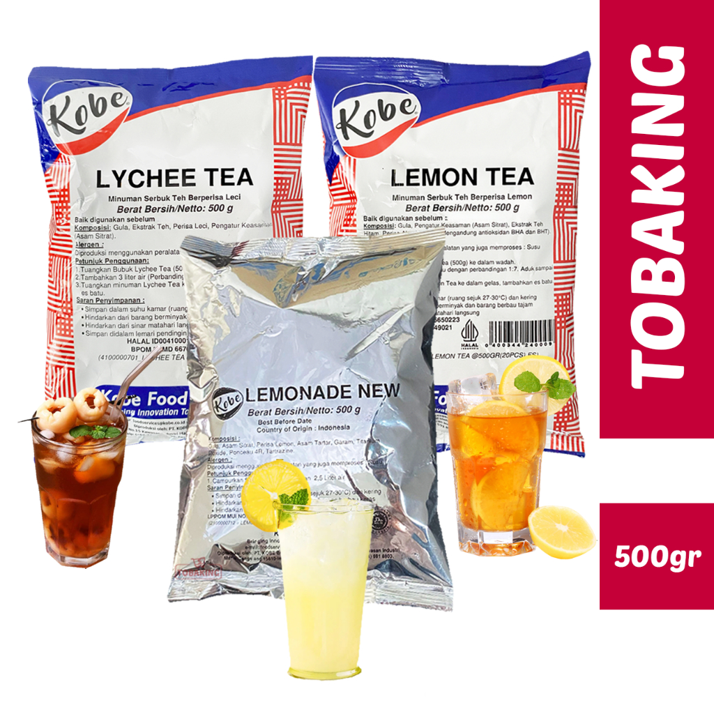 

Kobe Tea Powder Bubuk Lemon Tea Lychee Lemonade Halal 500 gram