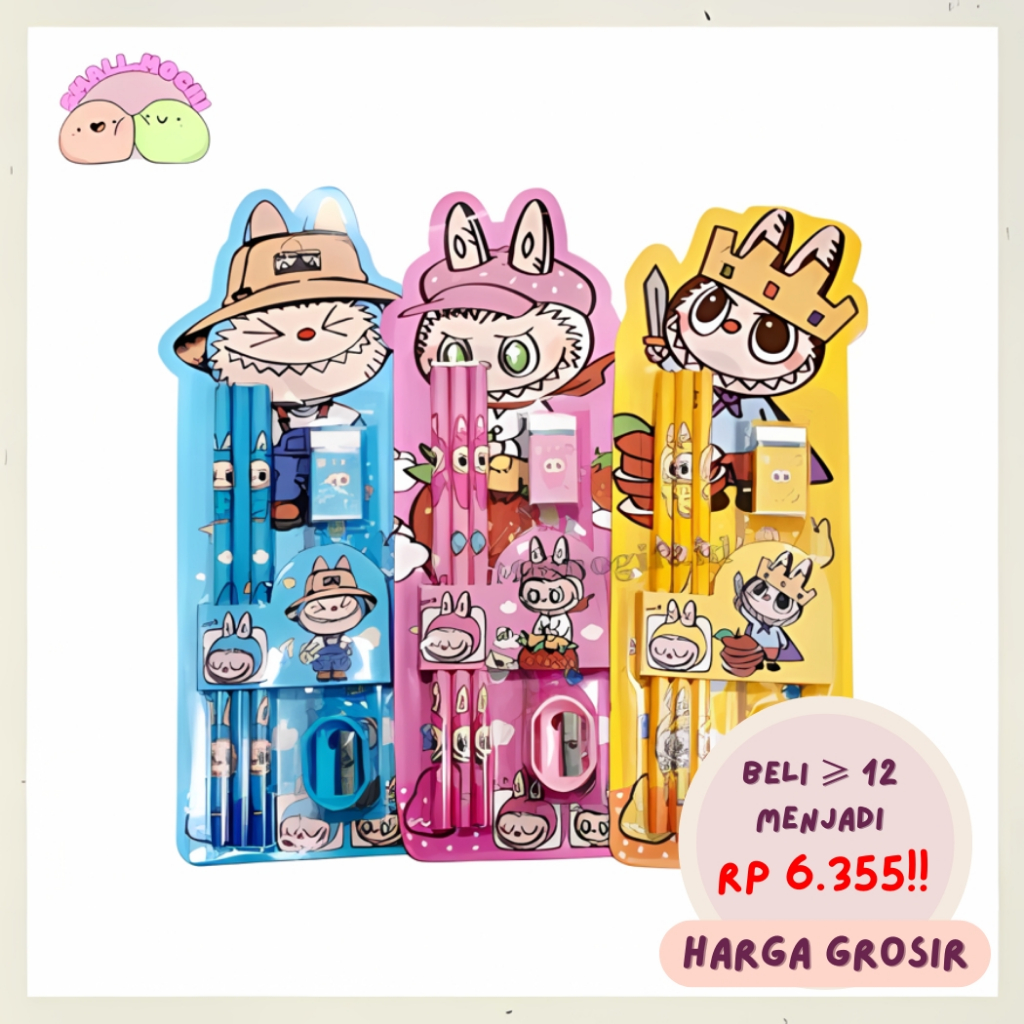 

Hadiah Set Alat Tulis Pensil Motif Karakter Labubu Sovernir Ulang Tahun 4 in 1