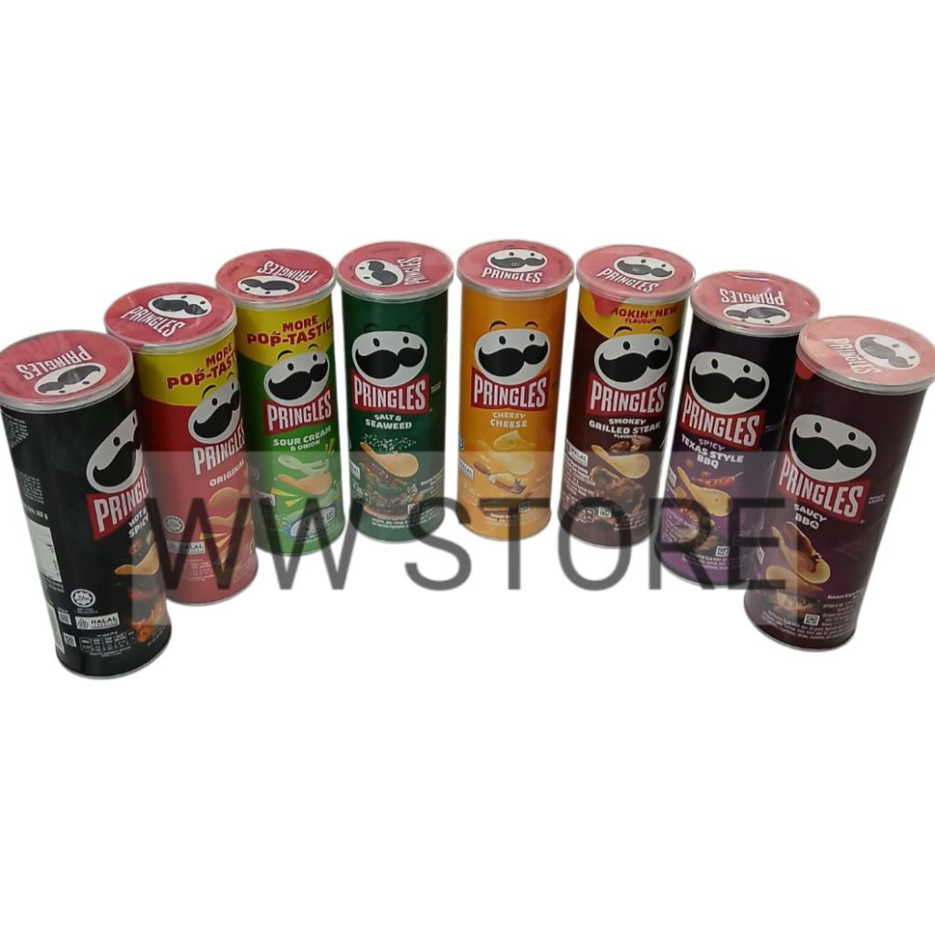 

Kripik keripik kentang krim asam bawang keju bistik asap panggang barbekiu pedas rumput laut asin garam PRINGLES ORIGINAL / SOUR CREAM ONION / CHEESY CHEESE / SMOKY GRILLED STEAK / HOT SPICY / SALT SEAWEED / SAUCY BBQ / SPICY TEXAS STYLE Barbecue 102g