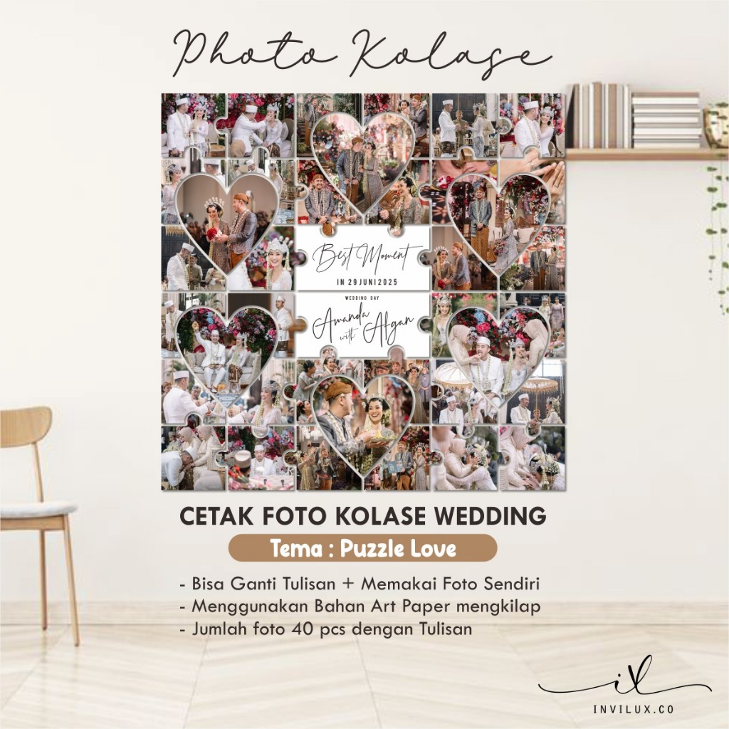 KOLASE FOTO MOZAIK CUZTOM - GAMBAR KOLASE TEMA PUZZLE LOVE