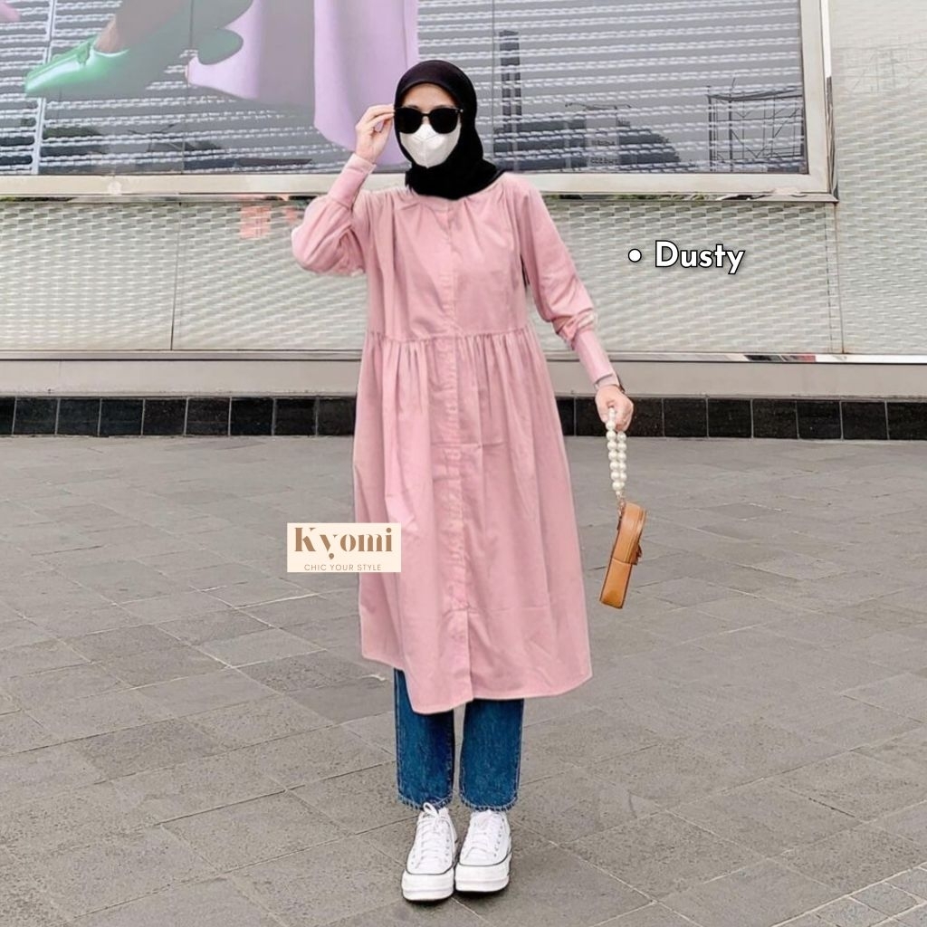 best deals jhiyo long tunik bahan katun poplin premium by kyomi-tunik polos rample simple casual