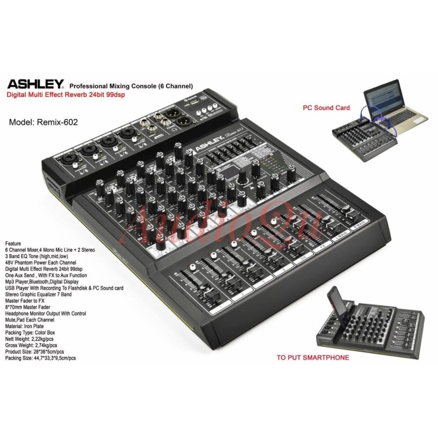 REMIX-602 MIXER 6 CHANNEL ASHLEY ORIGINAL / MIXER 6 CHANNEL 4 MONO 2 STEREO / REMIX602 ASHLEY