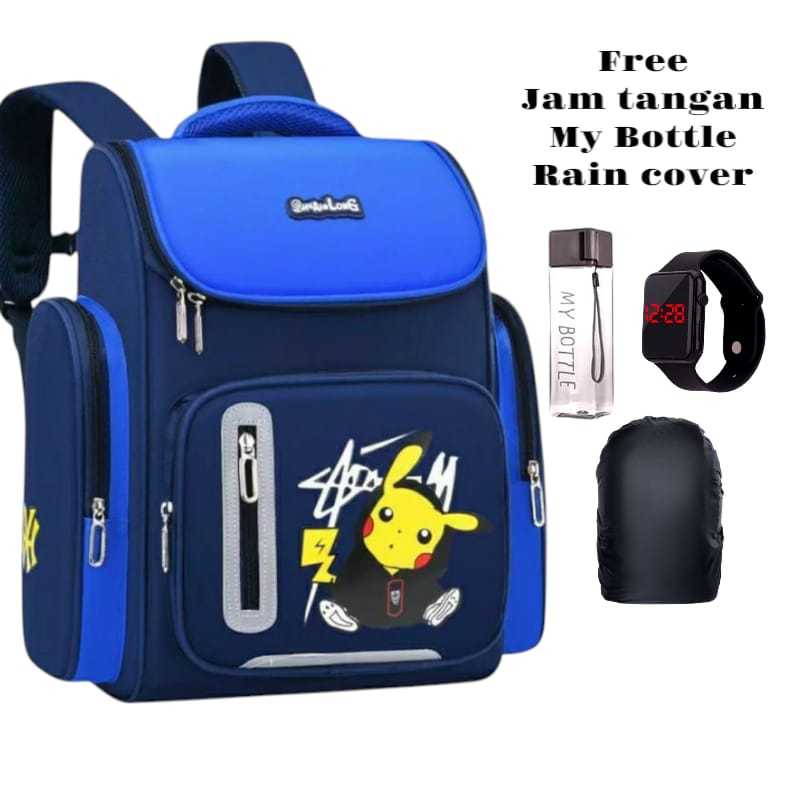 Tas Ransel Pikachu free My Bottle/Tas sekolah anak TK SD kelas 1 dan 2/Tas sekolah anak karakter/Tas