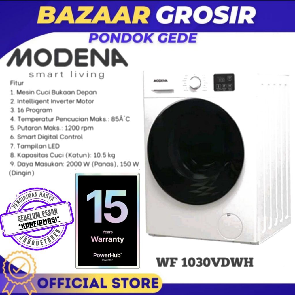 Modena WF 1030 VDWH Mesin Cuci Bukaan Depan 10,5 kg Putih