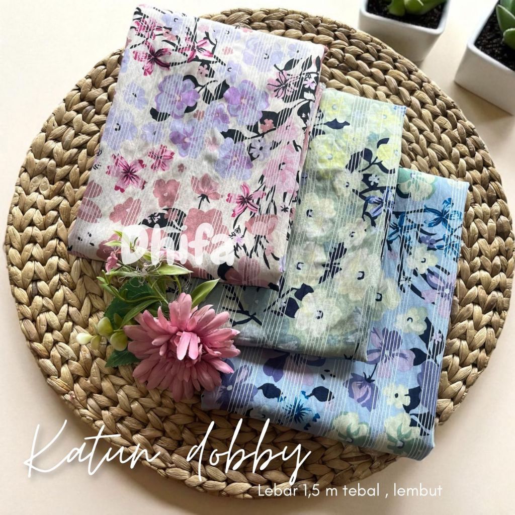 kain katun dobby premium motif bunga garment bahan untuk gamis sarimbit