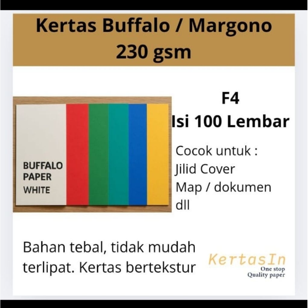 

Kertas Buffalo 230 gsm F4 Isi 100 Lembar | Tebal Tekstur Serat – Cocok Untuk Sertifikat, Map, Cover, Undangan