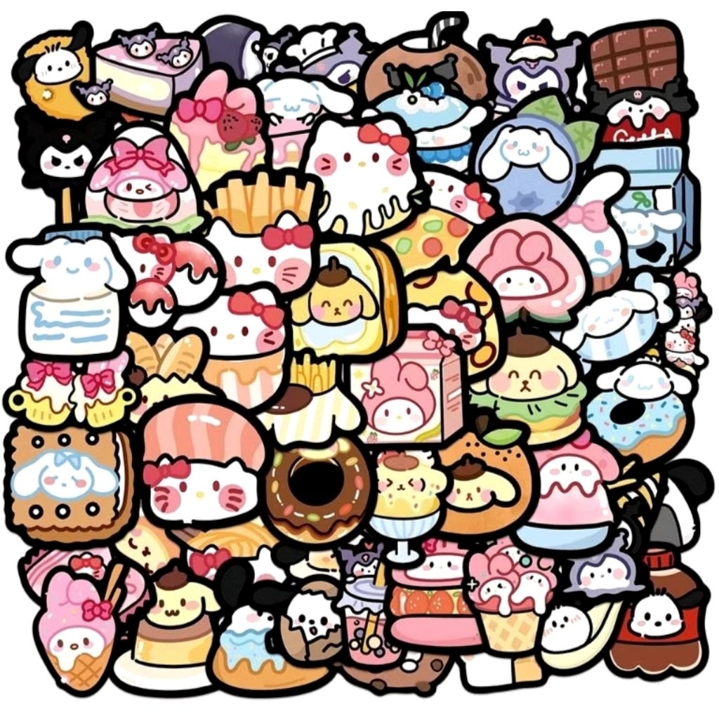 

56pcs Sticker Cute Sanrio Chibi Cartoon Waterproof Stiker HP Aesthetic Laptop Koper Anti Air