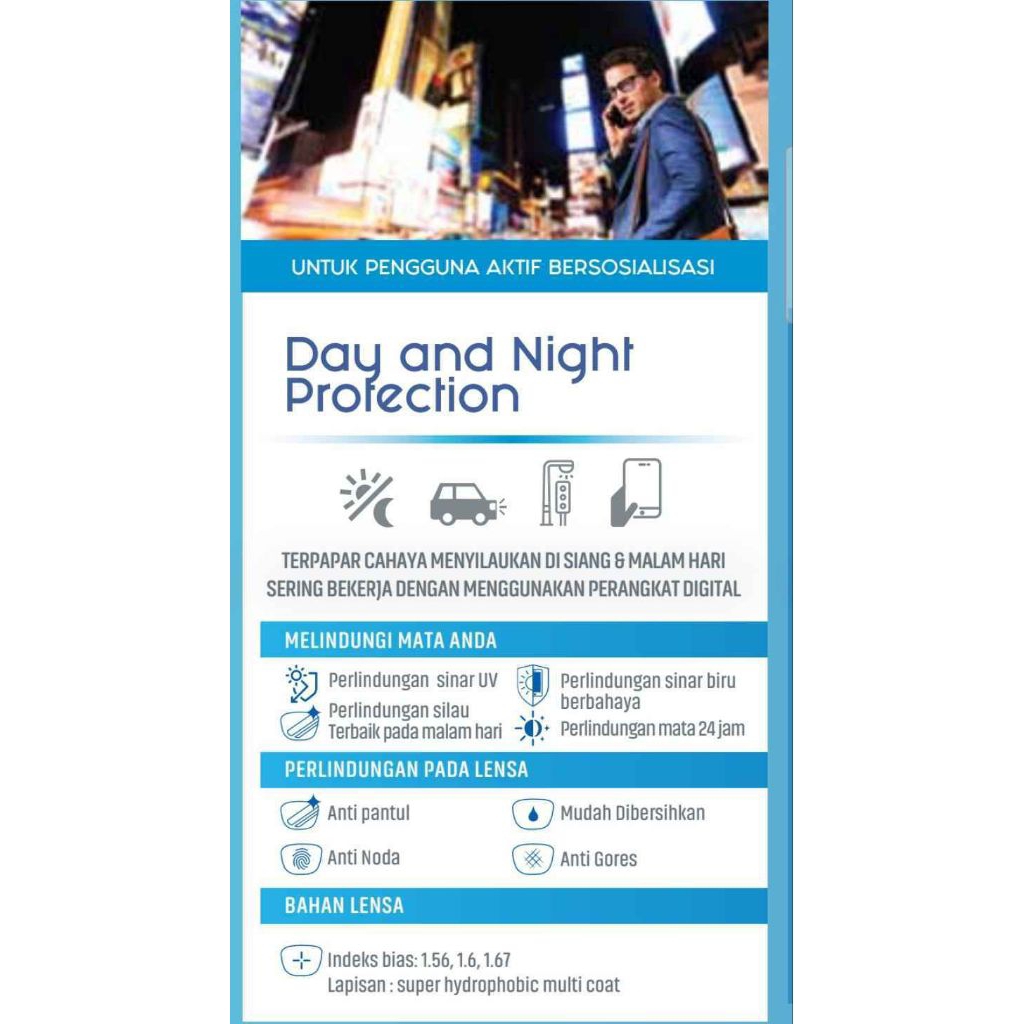 ESSILOR ELEMENTS lensa day and night protection + night vision coating