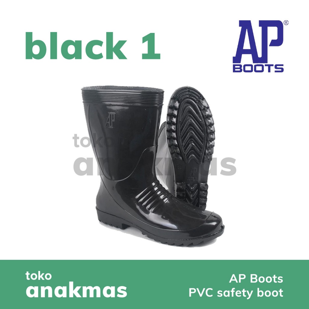 Sepatu Boot Safety Pendek AP Boot BLACK 1 Anti Slip Karet Lokal
