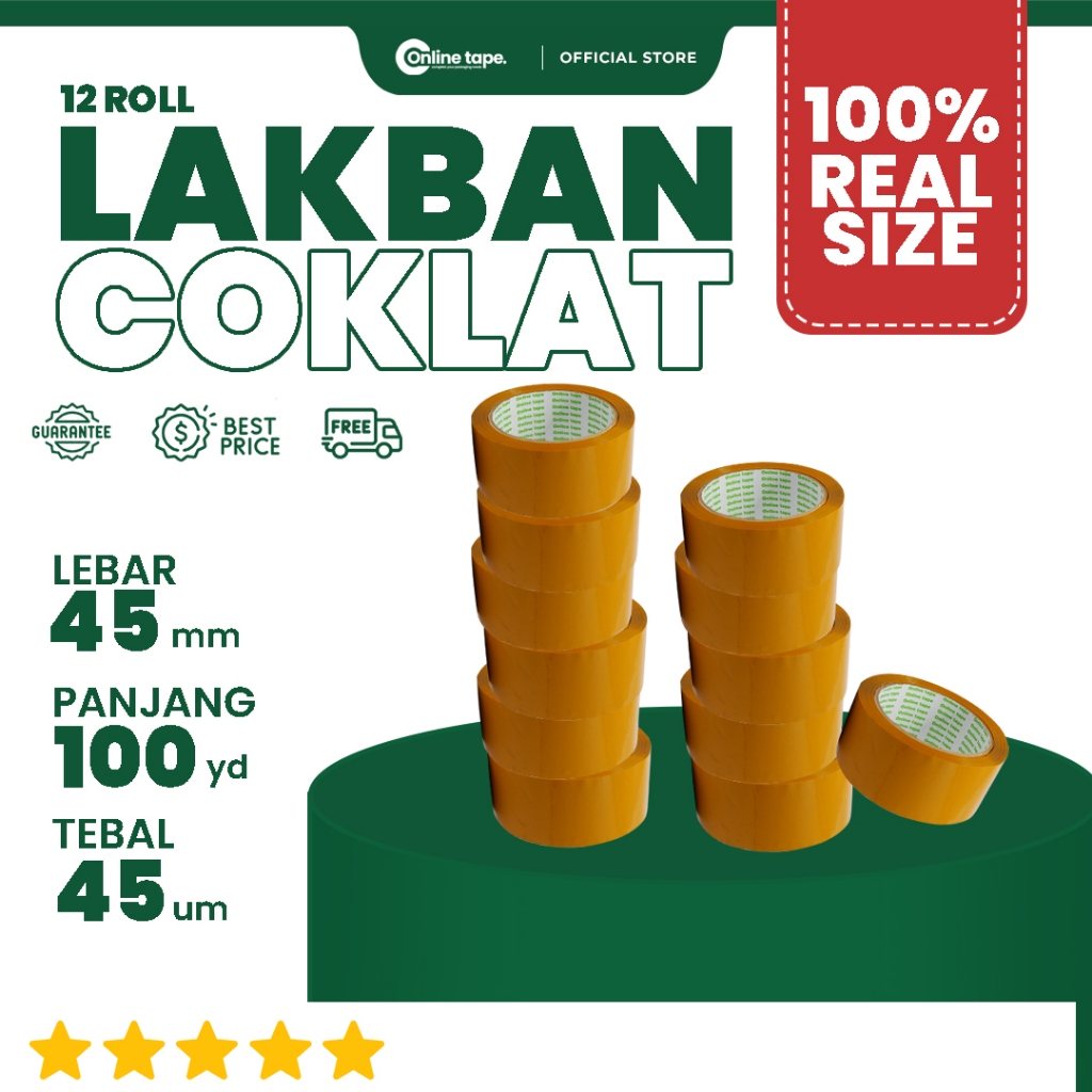 

12 pcs Lakban Coklat 45 MM X 100Y PURE Ukuran Real Online Tape Lakban Isolatip Solatip Kualitas Nachi Daimaru Murah