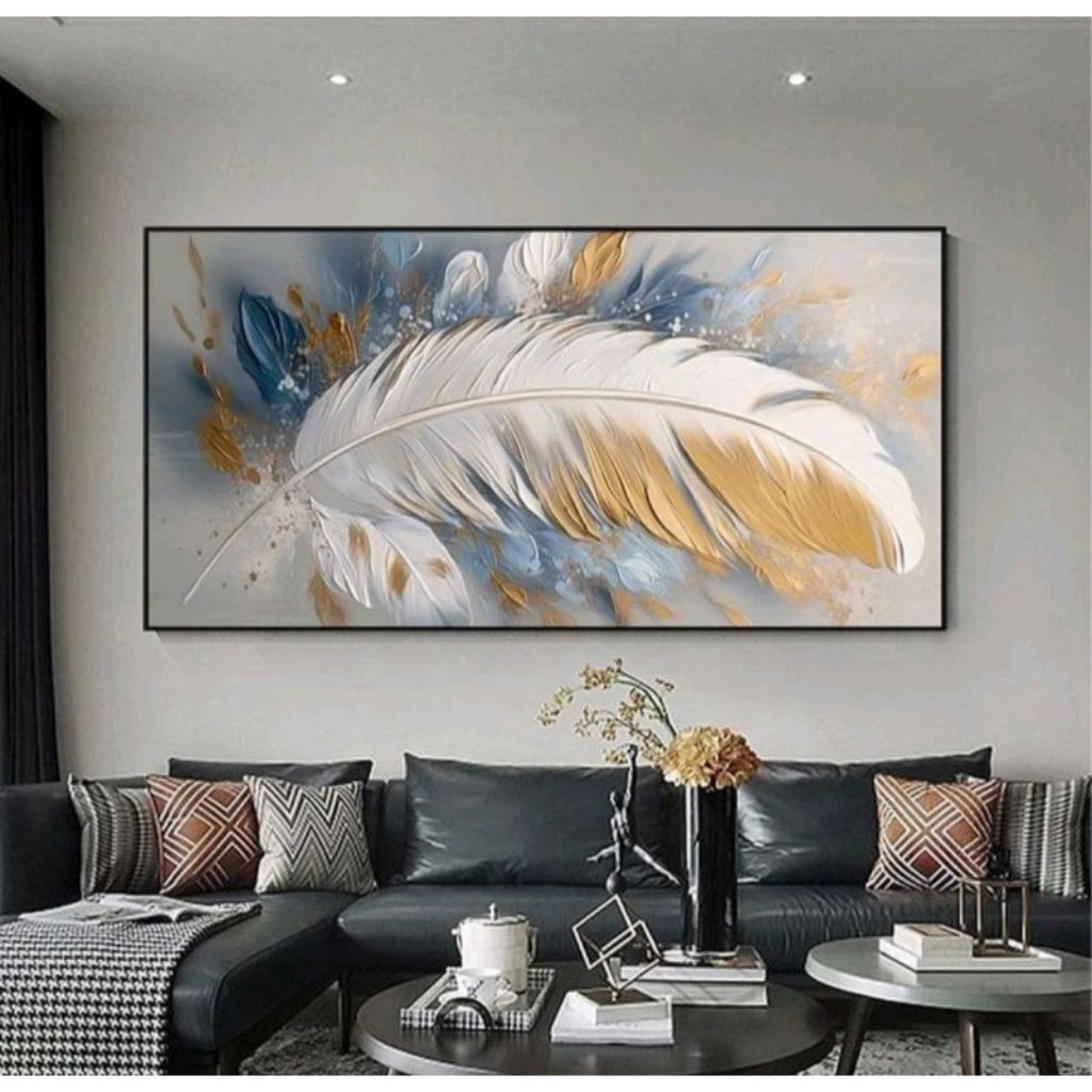 LUKISAN DINDING RUANG TAMU LUKISAN BULU TEKSTURE ASLI JELEKONG