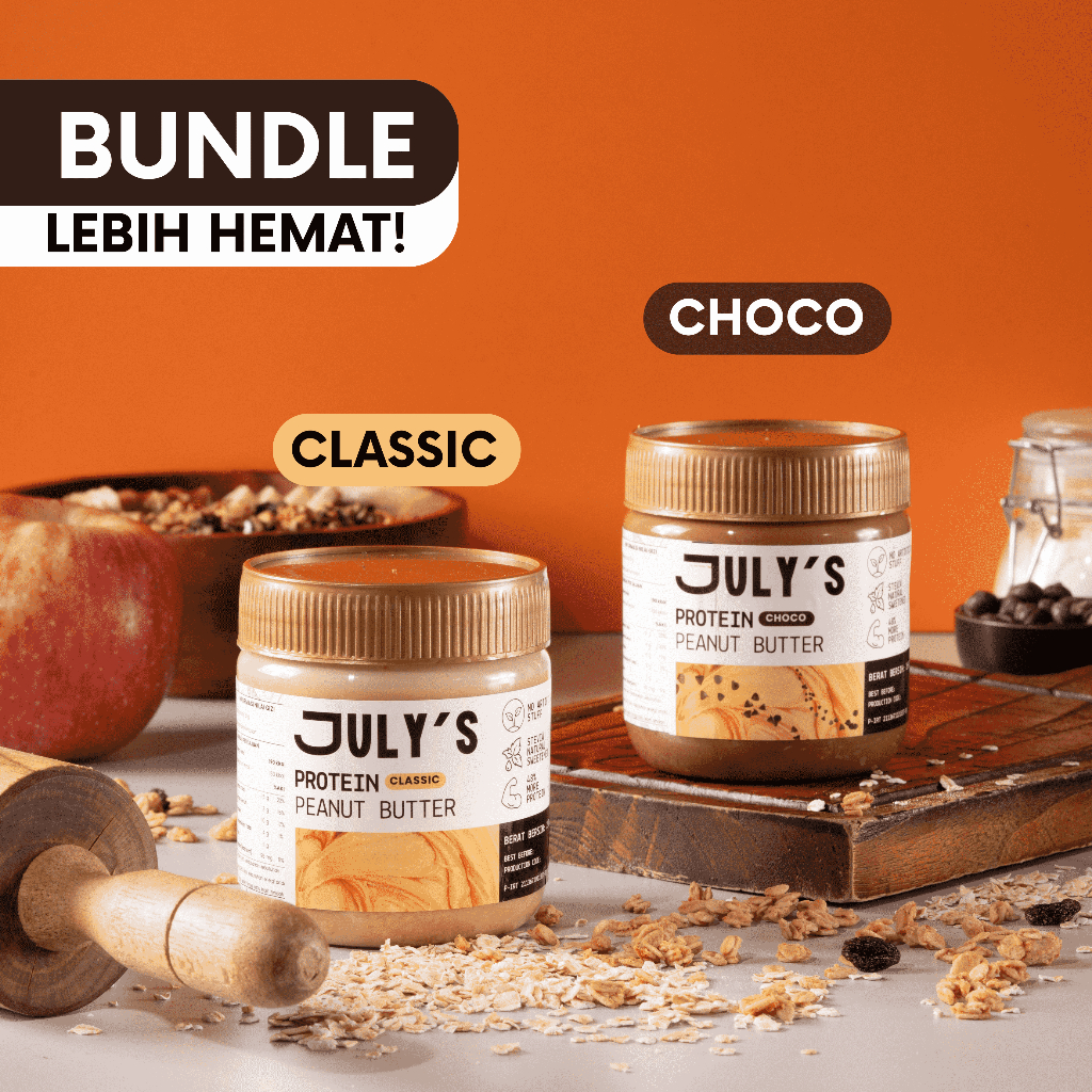 

JULY’S Peanut Butter dengan Tambahan Protein Whey Isolate, Manis Stevia, (Bundle Classic + Choco)
