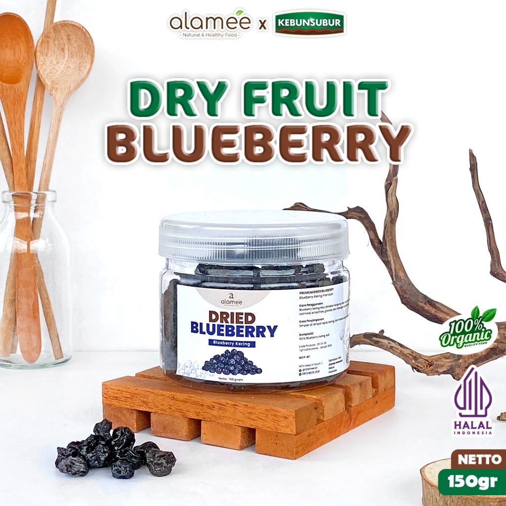 

ALAMEE Blueberry Kering Cemilan Buah Sehat Dried Fruit Blueberry Rendah Kalori 150gr kebunsubur