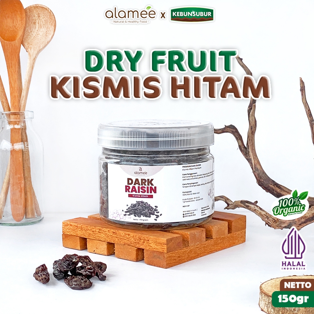 

ALAMEE Dark Raisin Cemilan Buah Sehat Kismis Hitam Manis Dried Fruit Black Raisin 150gr kebunsubur