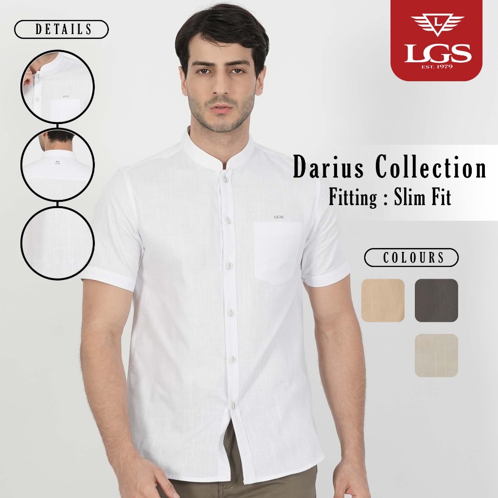 LGS - Darius Koko Collection - Kemeja Casual Pria - Lengan Pendek - Motif Polos - Baju Koko - Slim F