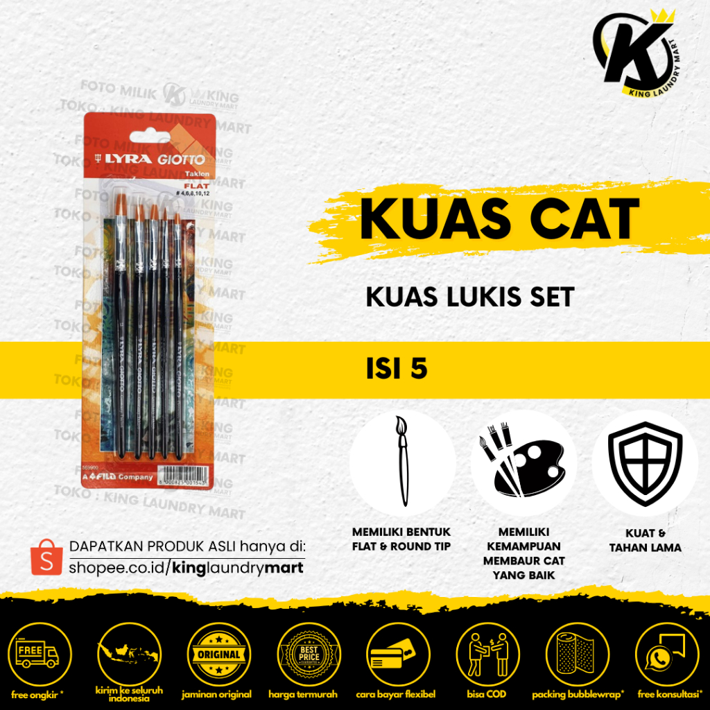 

Paket Kuas Cat Isi 5 | Kuas Lukis Set LYRA