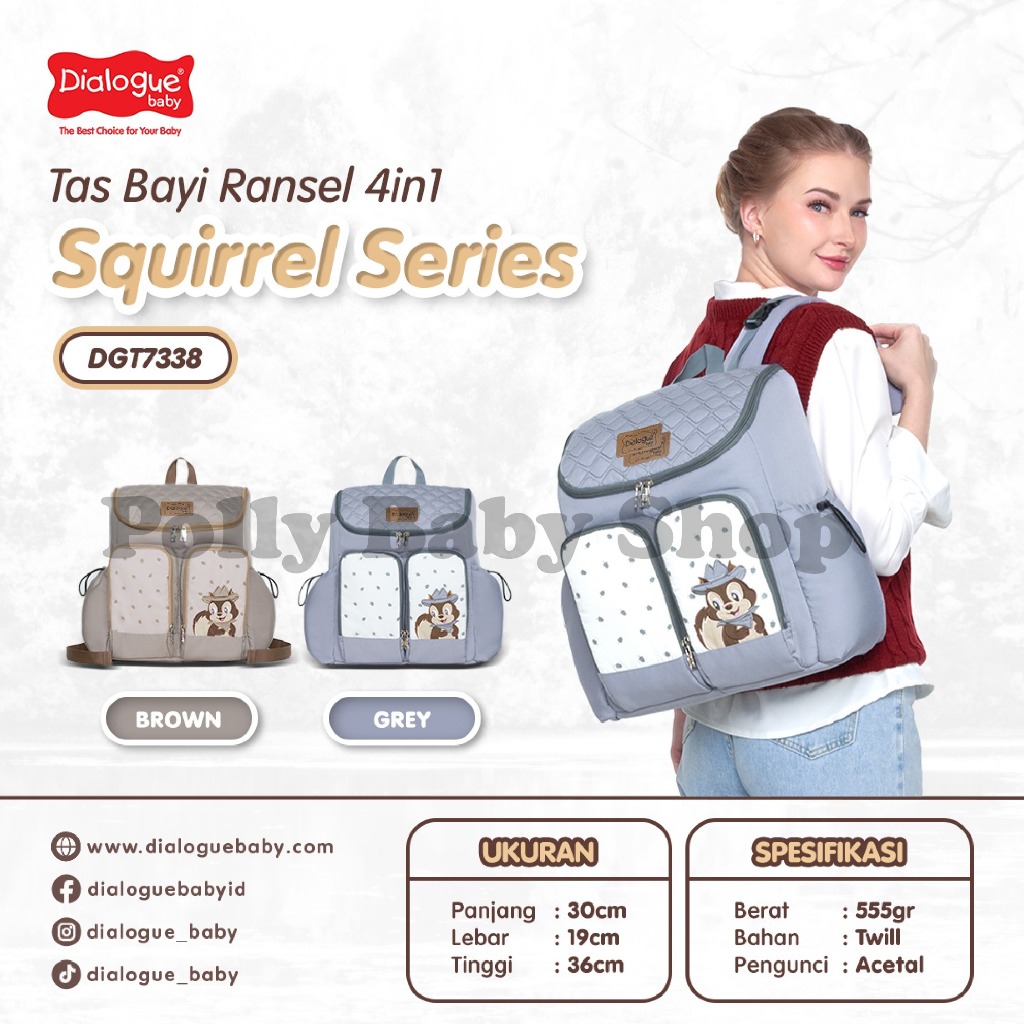Tas Bayi Ransel 4in1 Squirrel Series Dialogue Baby - Multifungsi (Backpack/Hand Carry/Stroller/Koper