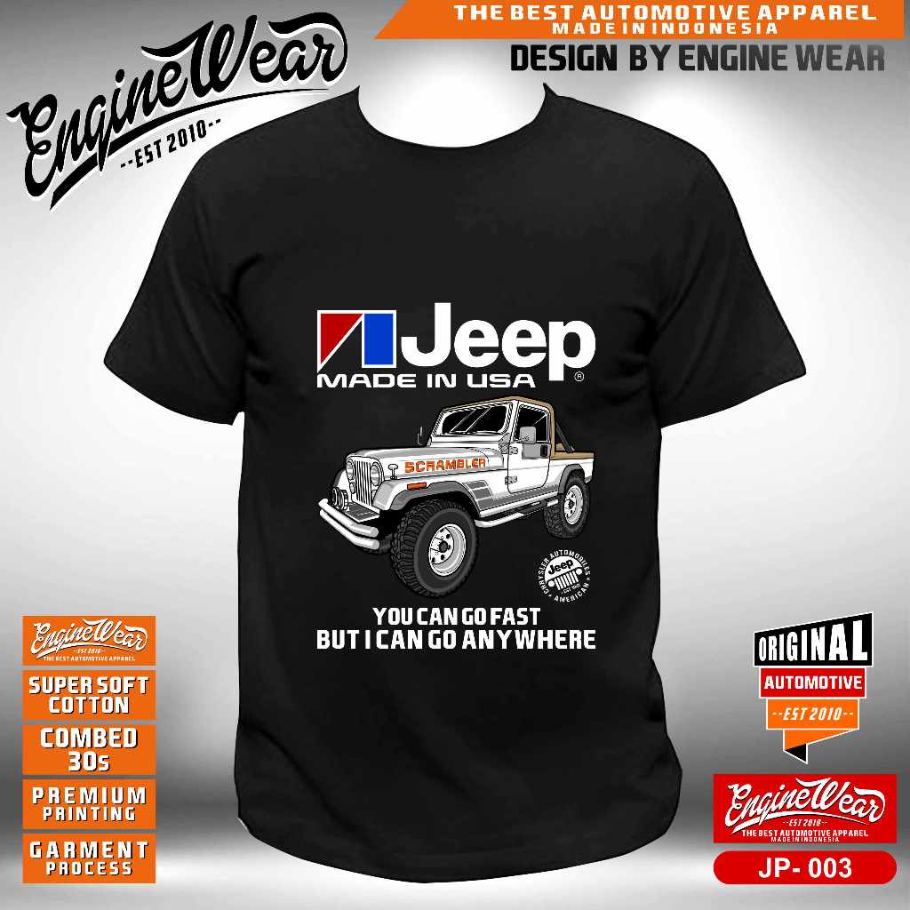 Kaos Jeep CJ7 cj6 Tshirt mobil Baju Offroad 4x4 4WD Four wheel drive willys wrangler Cherokee rubico