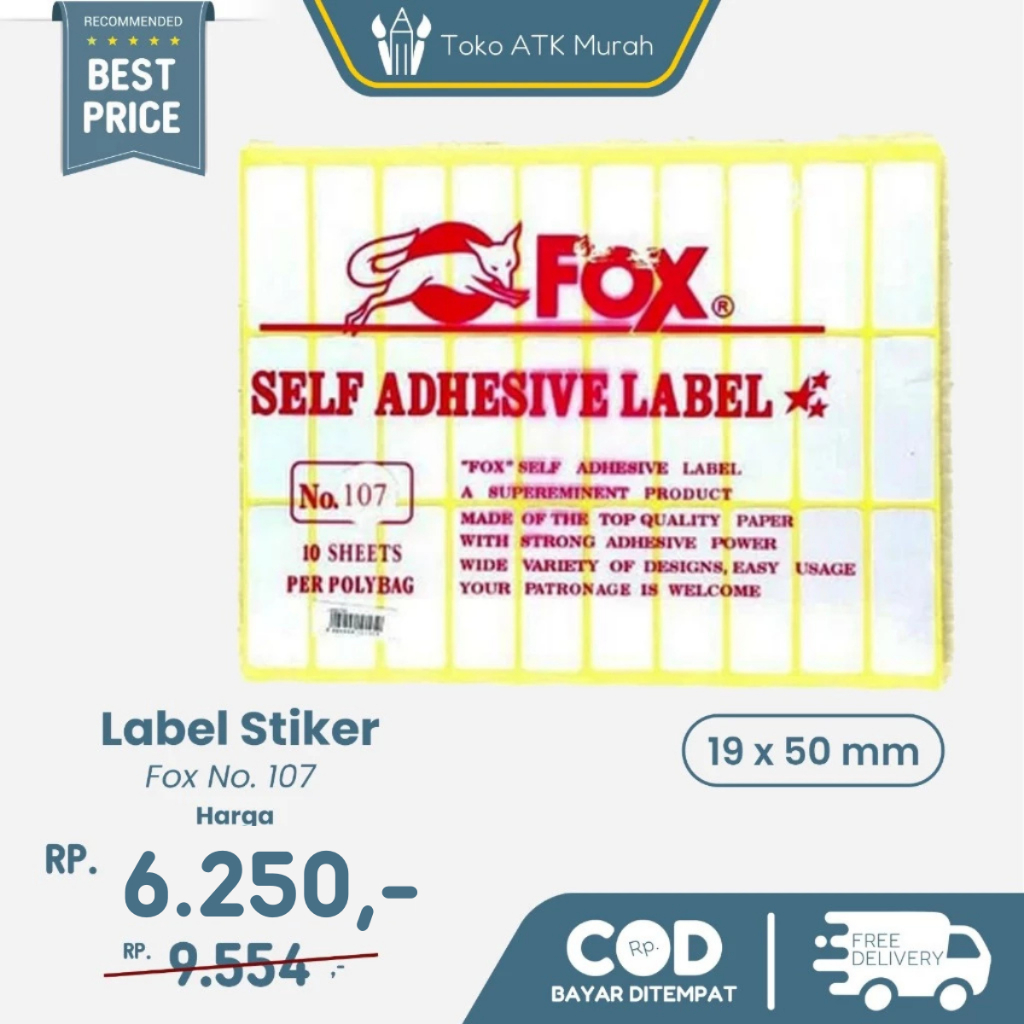 

Kertas / Label Stiker Fox No. 107 uk. 19 x 50 mm (Persegi Panjang) Label