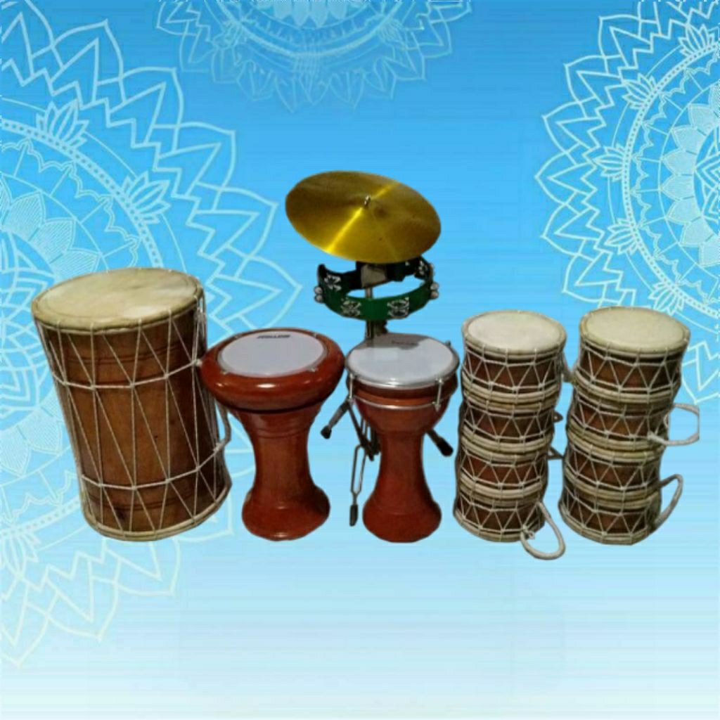 Marawis Satu Set / Sepaket / Fullset Motif Polos Coklat Kayu - Alat Musik Islami Marawis