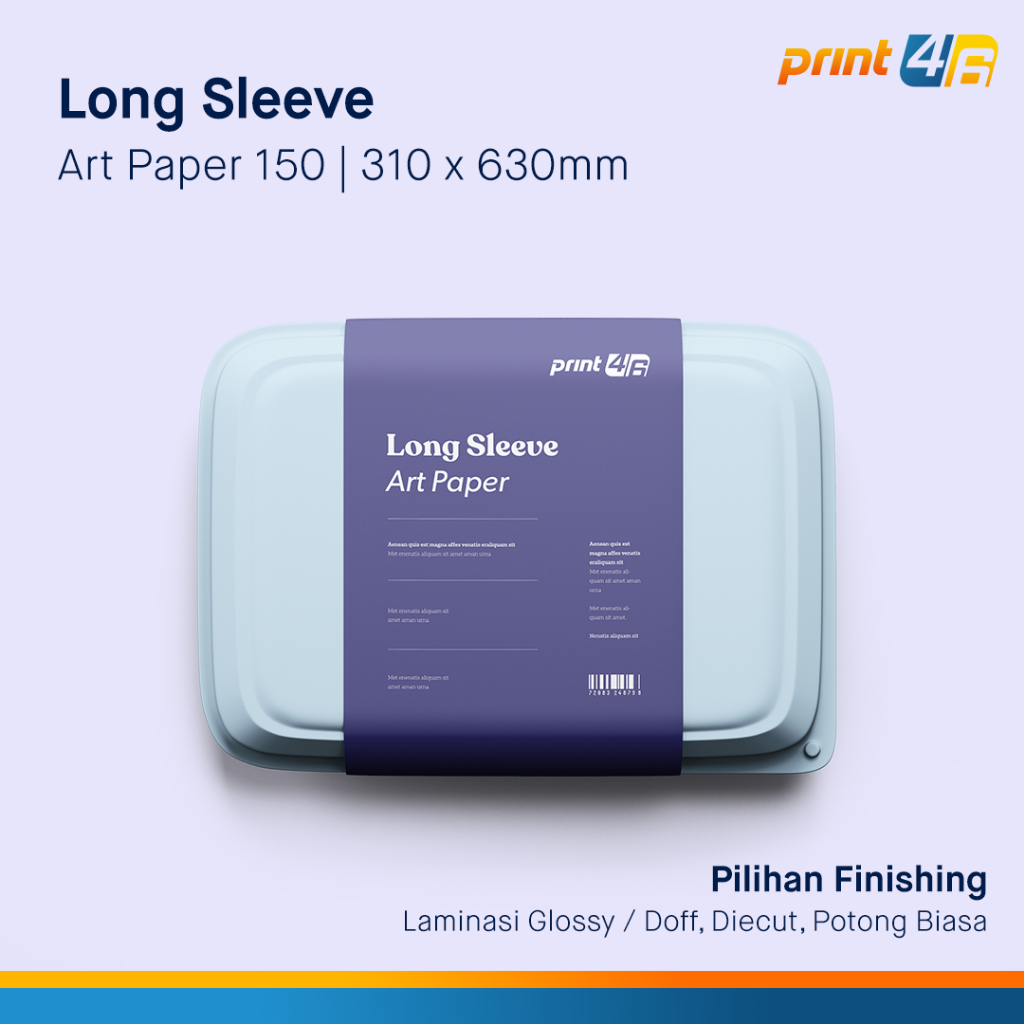 

Cetak Sleeve Produk Longpaper Panjang 60cm Art Paper 150 310 x 630mm Pilihan Finishing Laminasi Glossy Doff Diecut Potong Biasa