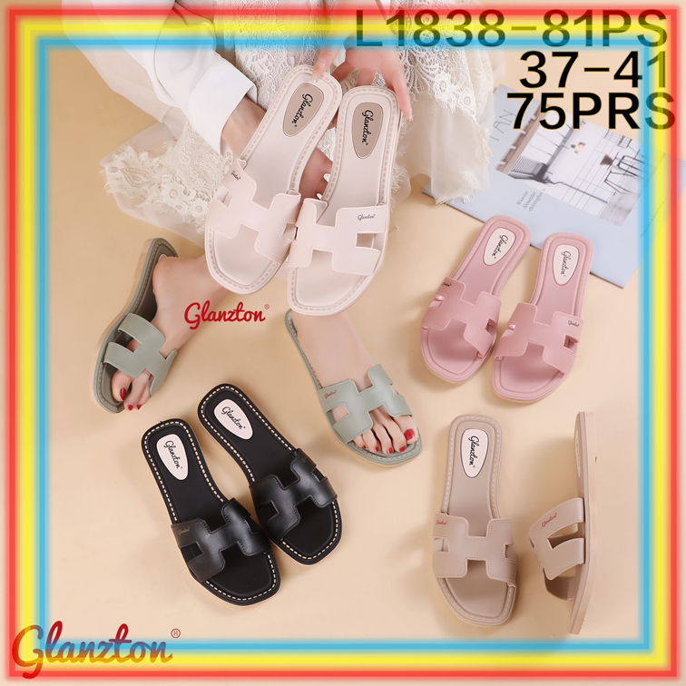 L1838-81PS Sandal Selop Glanzton Wanita Karet Sendal Slop Hermes Polos Glanzton Cewek Jelly Kekinian