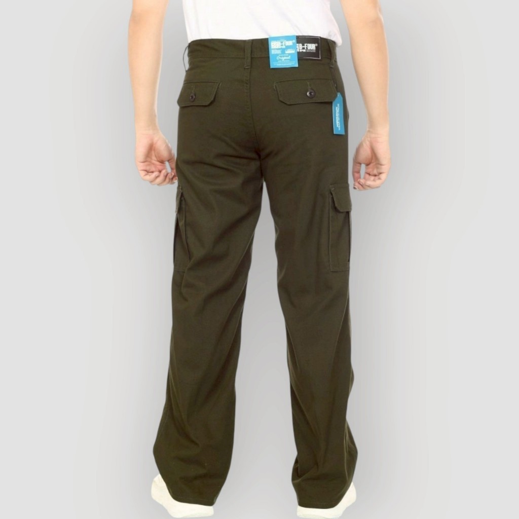 WOKER - Celana Cargo Pria Stretchwear Wide Leg Cargo Baggy Pants Korean Fashion Hijau Army