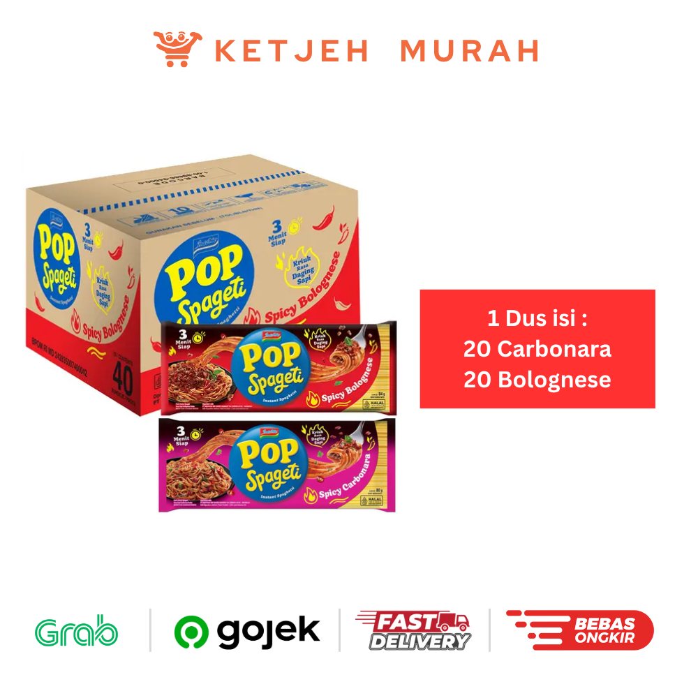

Pop Spageti Instant Spaghetti 1 Dus isi 20 Pcs Spicy Carbonara 20 Pcs Spicy Bolognese