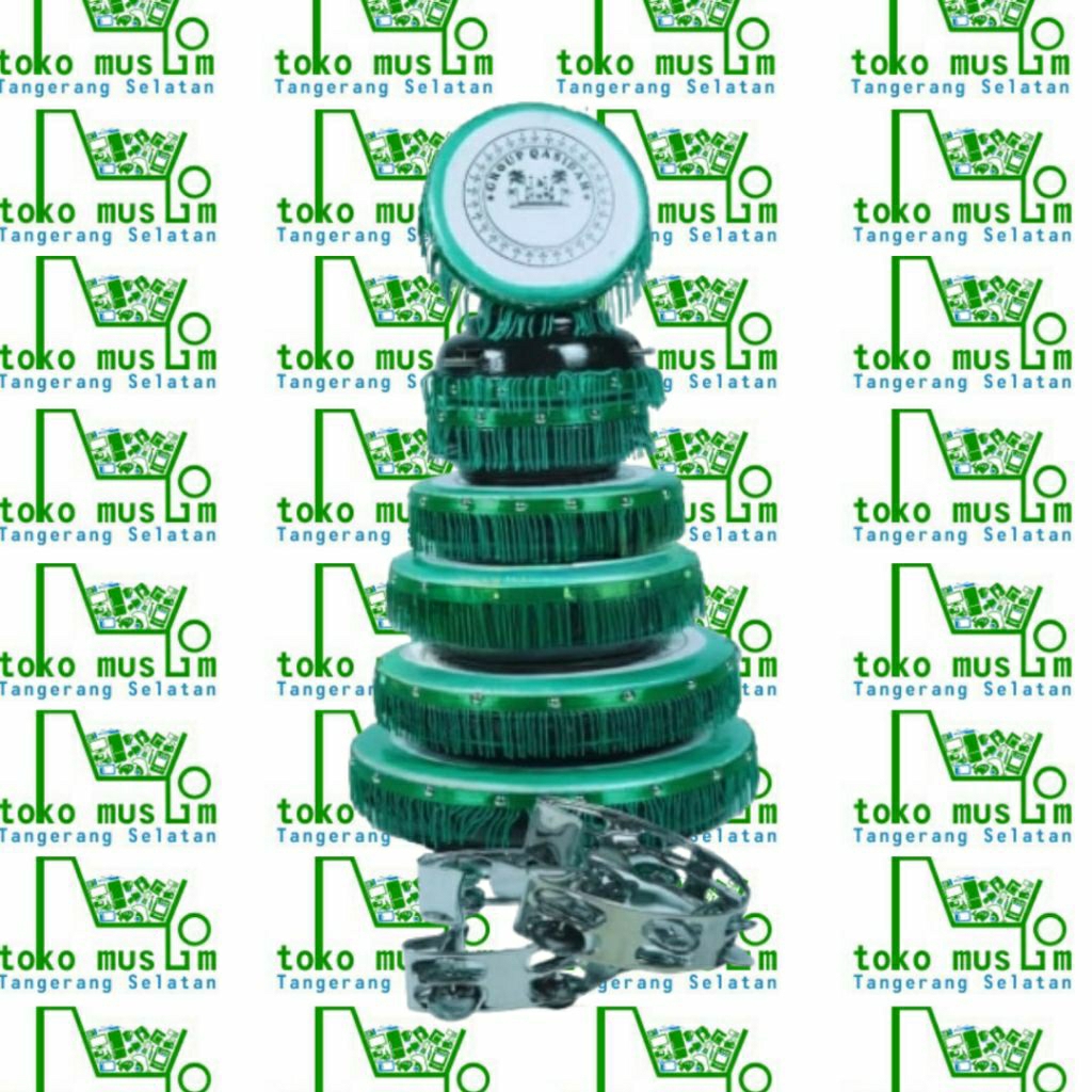 Rebana Qosidah Satu Set / Sepaket Warna Hijau Rimbun - Alat Musik Islami Qasidah