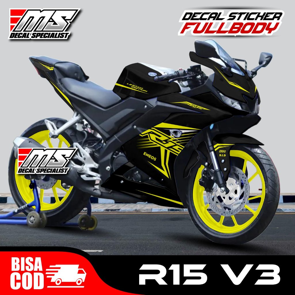 Decal stiker Yamaha R15 V3 full body warna dasar hitam - stiker full body