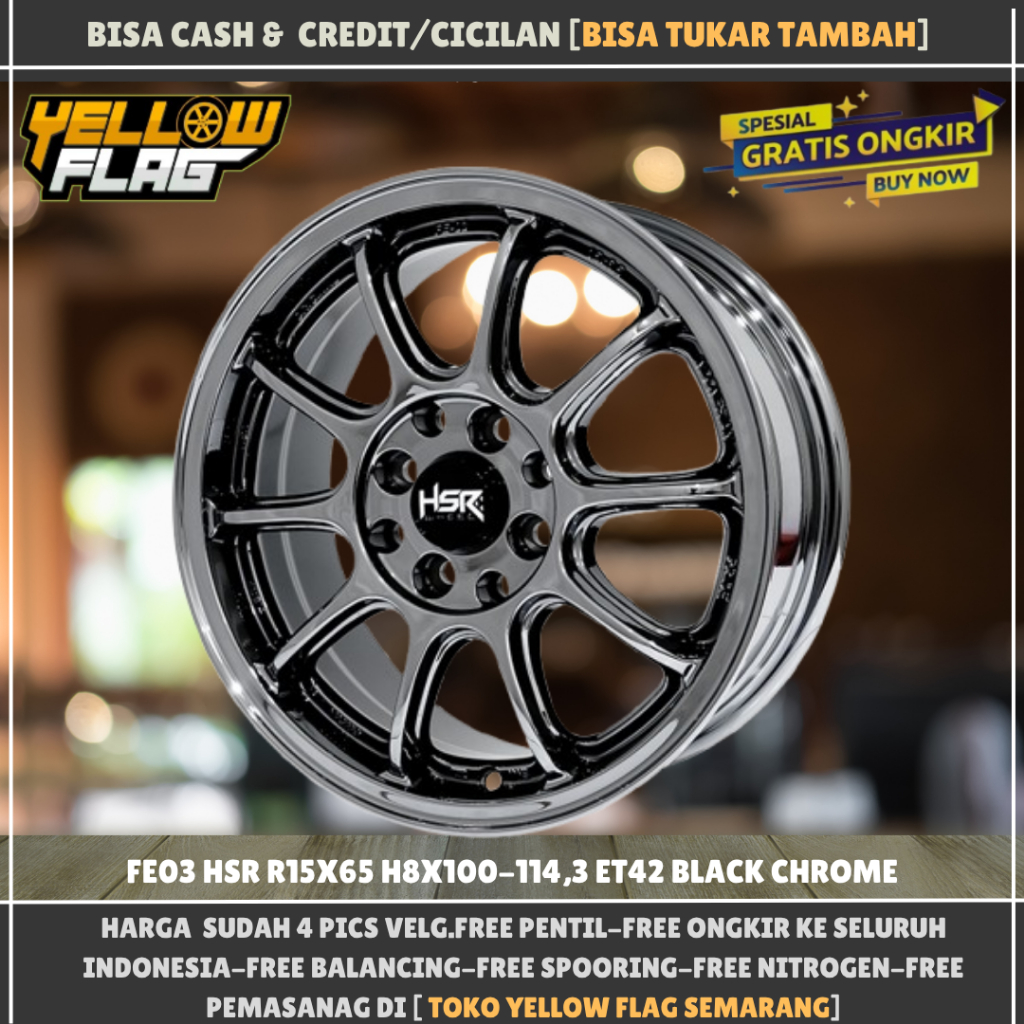 Velg brio mobilio city ring 15 hsr fe03 pcd 4x100-4x114,3 et42 lebar 6,5 black croom r15