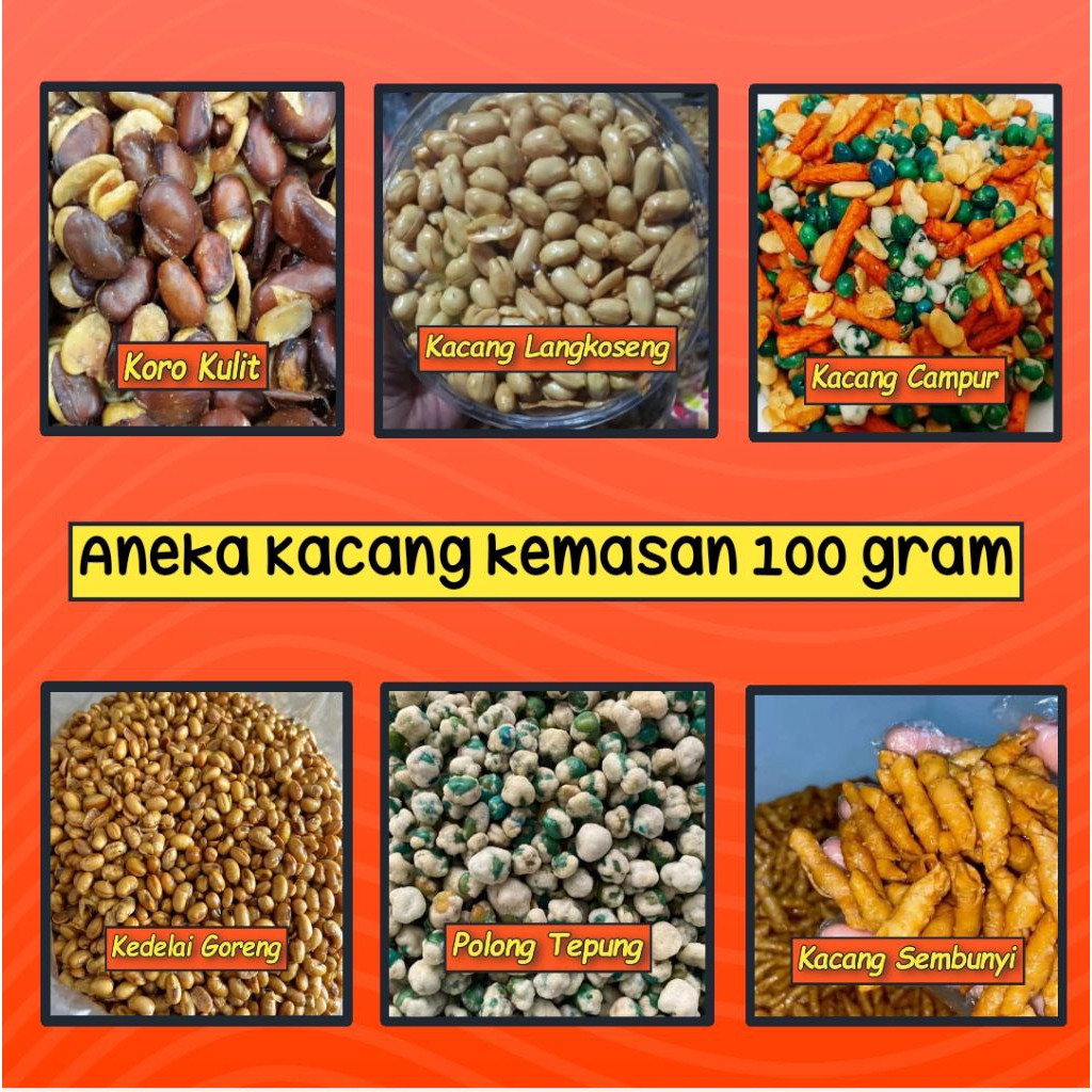 

Aneka Kacang & Cemilan kemasan 100 gr bebas pilih COD Bisa