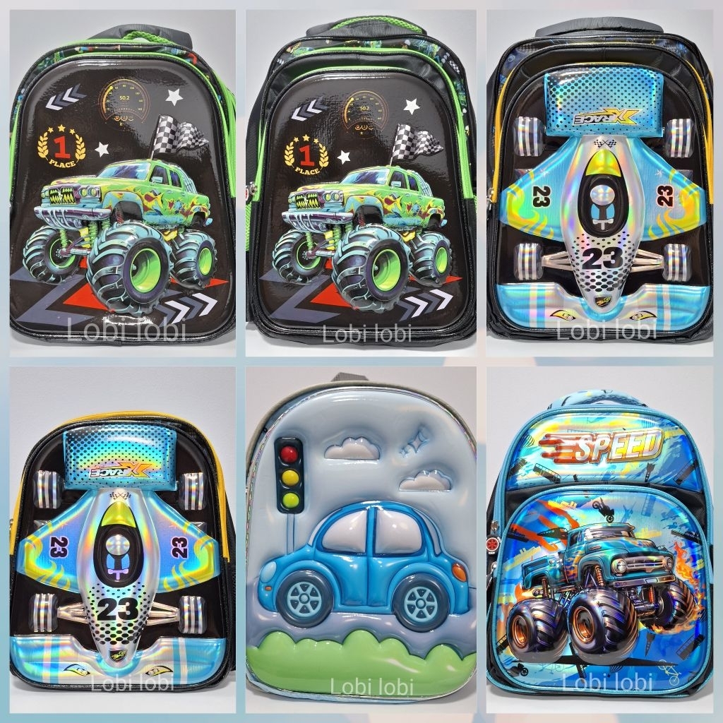 Tas sekolah ransel anak laki TK SD cars mobil
