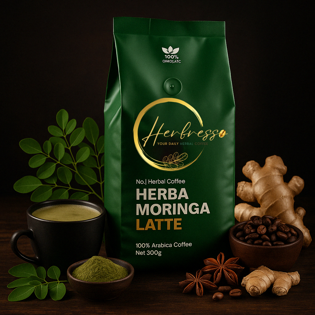 

Herbresso Herbal Coffee - Kopi Herbal Herbresso - Herba Moringa Latte - Rasa Rempah Daun Kelor