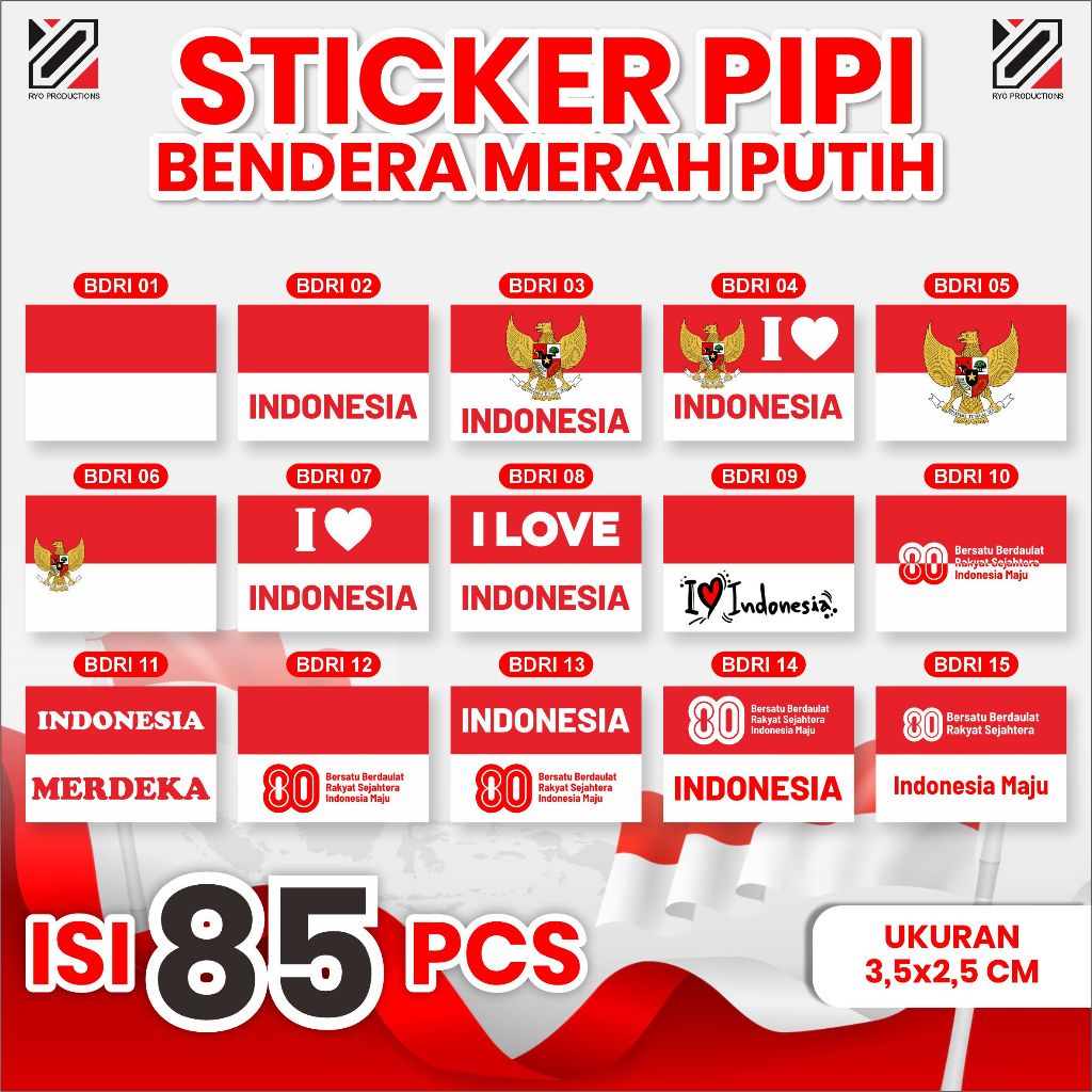 

[ISI 85 PCS] Sticker Pipi Merah Putih | Tempelan Pipi Bendera TERMURAH | HUT RI ke 79