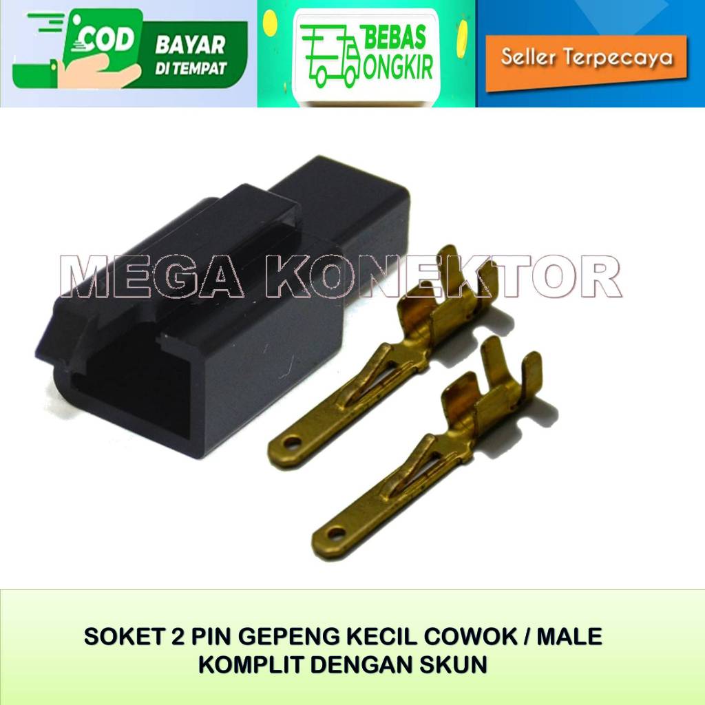 SOKET KABEL MOTOR 2 PIN KECIL HITAM MALE-SOKET –SOKET KABEL–2 PIN- SOKET - SOKET KABEL 2 PIN NYLON