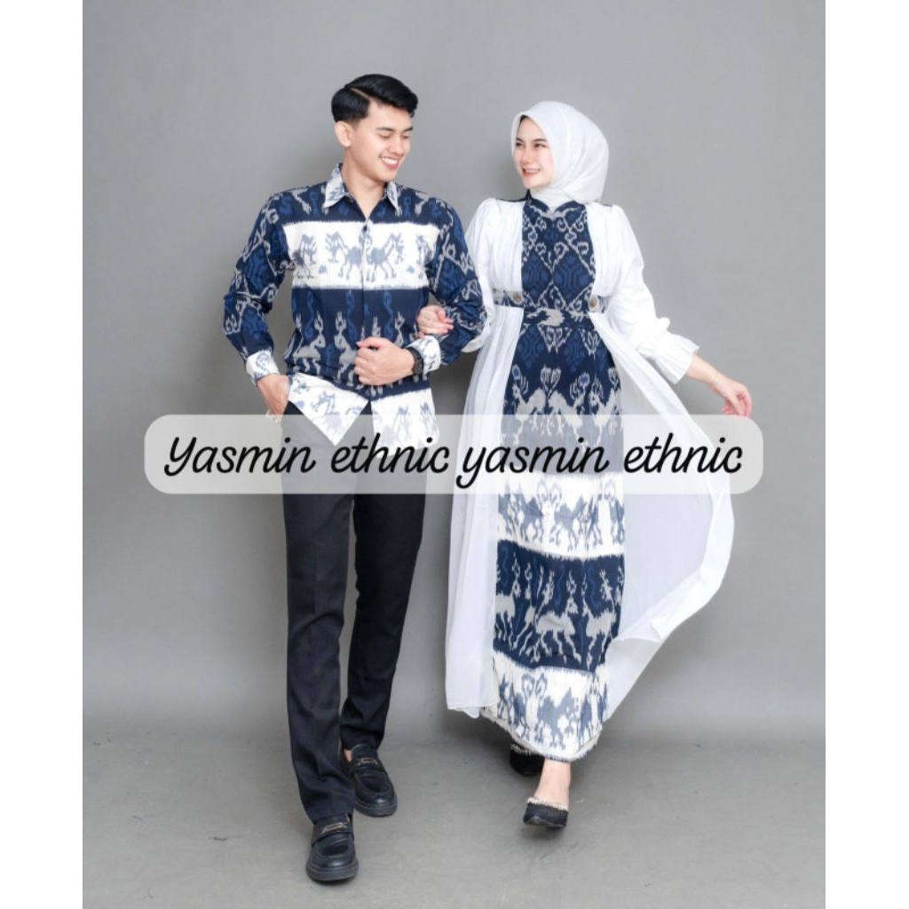 BAJU TENUN COUPLE A-LEA NTT WHITE BLUE - BAJU TENUN - DRESS TENUN - COUPLE - BAJU COUPLE - COUPLE TE