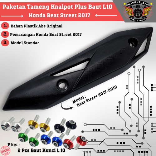 Tutup Pelindung Tameng Knalpot Motor Honda Beat Street Tahun 2017-2019 Plus Baut Kunci L 10 Cnc
