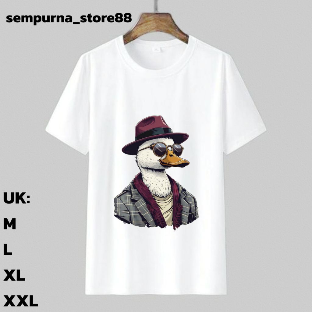 Distro atasan cowok/cewek/oblong cowok/Motif bebek/kaos warna hitam putih/baju cowok dewasa/kaos pri