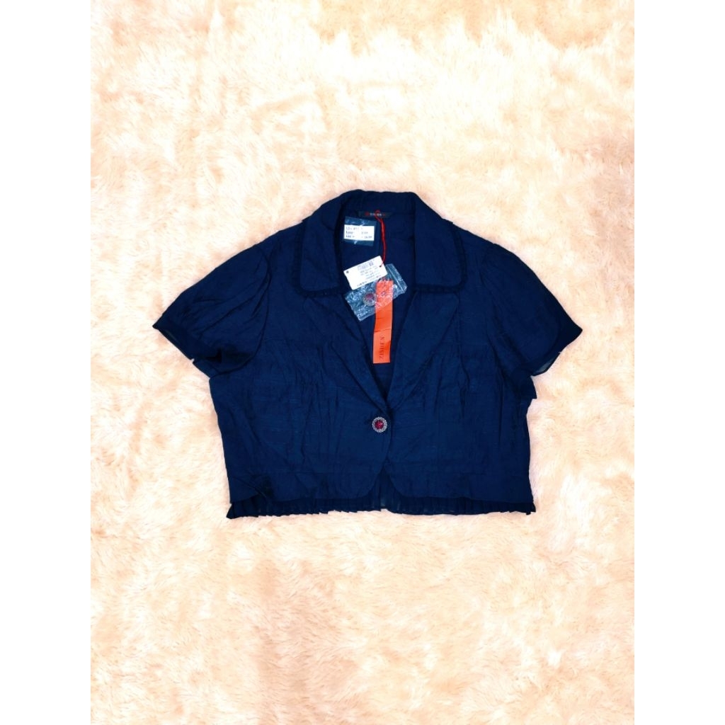 ZISHEN Women Damask Puffy Short Sleeve Dark Navy Bolero/ Crop Outer/ Blazer Crop Wanita Damask Lenga