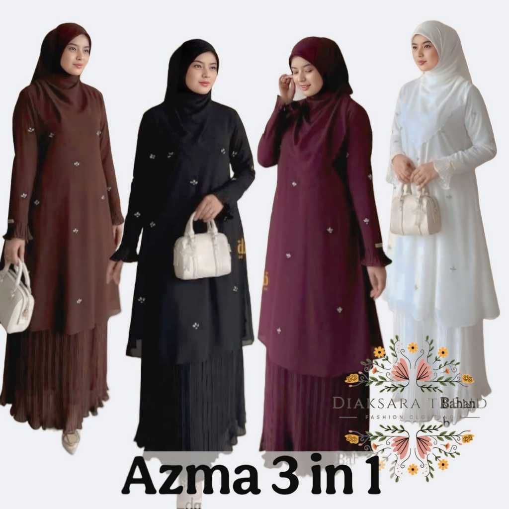 Uzma tunik 3in1 Tunik Pesta Bahan Ceruty Impor Set Rok Plisket Ceruty Terbaru 2025 ootd oMSE SET Rok