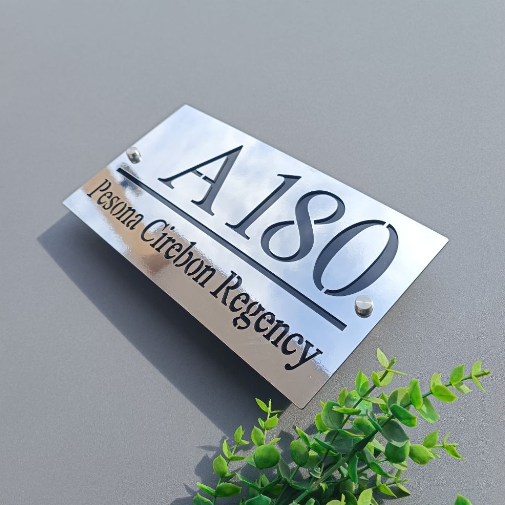 Nomor Rumah Akrilik motif stainless metalik silver | Papan Nomer Rumah Acrylic Eksklusif