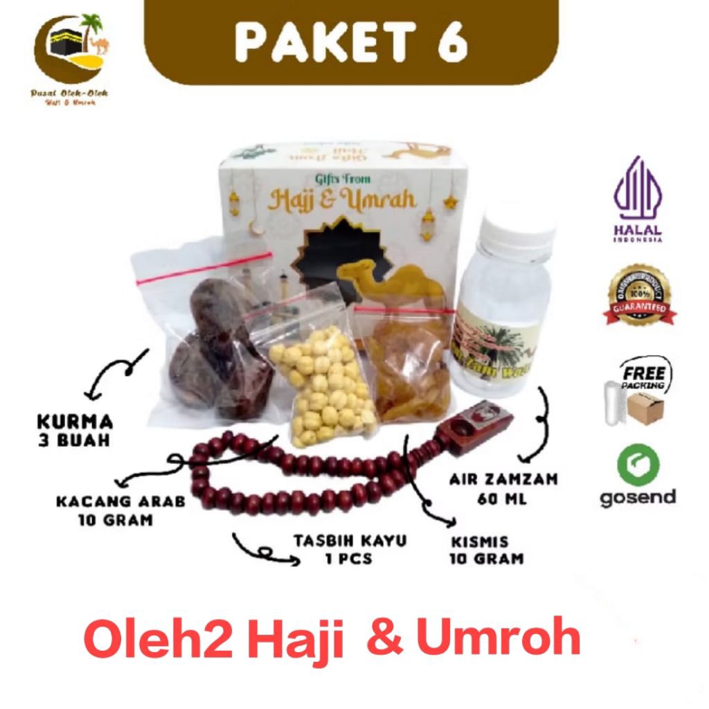 

Paket Box Oleh Oleh Haji & Umroh, (Air zamzam ori +3 Snack+ Tasbih kayu)