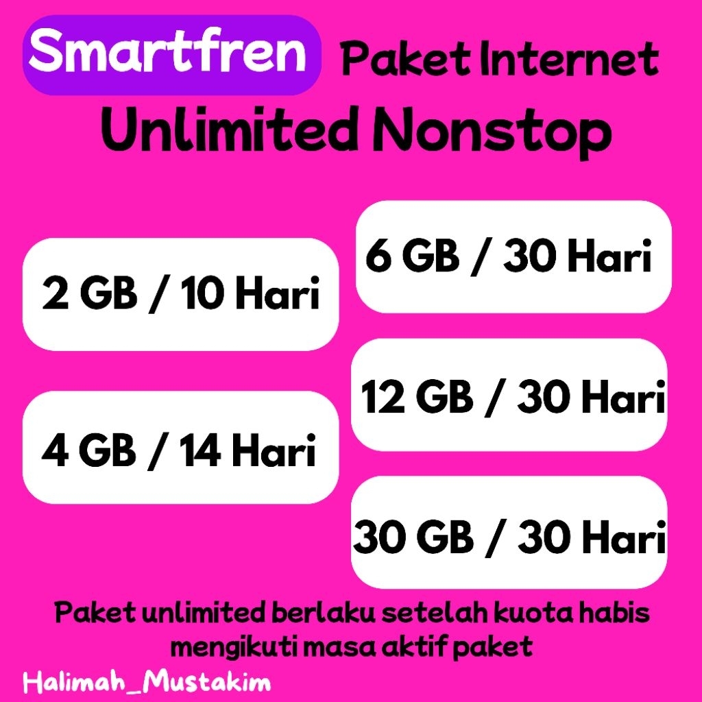 Kuota Isi Ulang Smartfren Paket Data Unlimited Nonstop (2 GB, 4 GB, 6 GB, 12 GB, 30 GB) | Unlimited 
