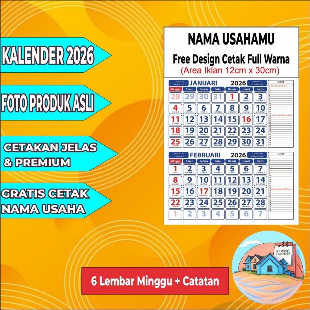 

KALENDER 2026 CUSTOM FULL WARNA (FREE DESIGN) *UANG KEMBALI JIKA TERJADI KESALAHAN CETAK
