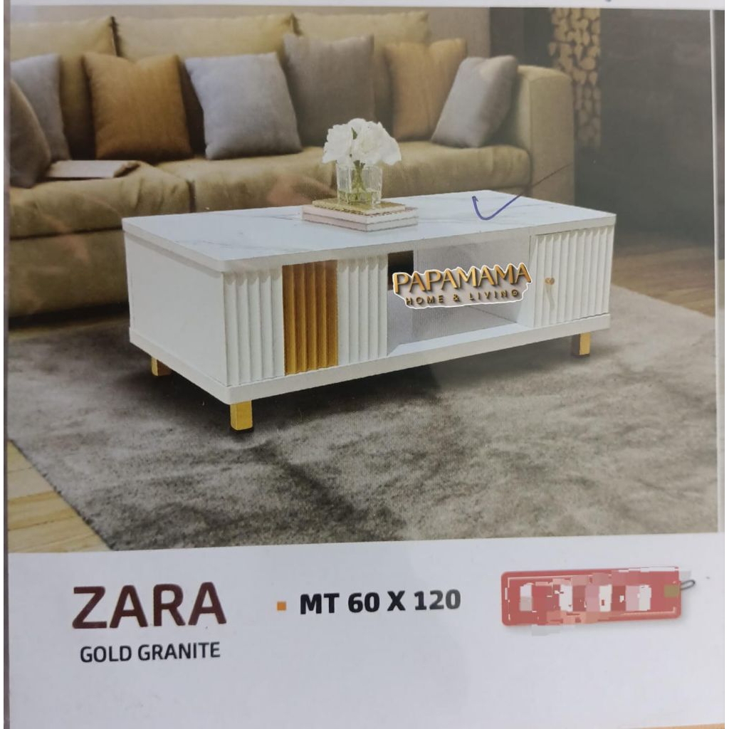 Meja Tamu Zara Gold Granite 60x120cm - Meja Tamu Minimalis Aesthetic Granit Serbaguna Mewah - Medan