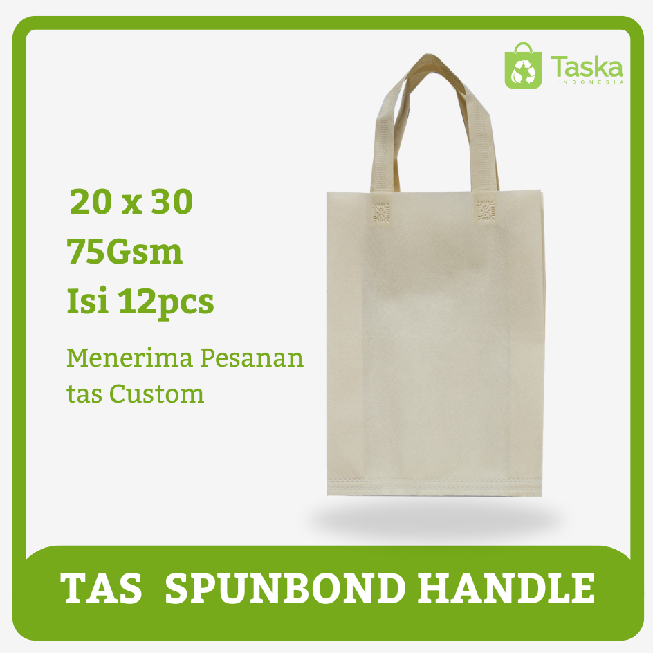 

Taska - (isi 12) GOODIE BAG SPUNBOND HANDLE 20x30 LUSINAN Warna Cream Krem Tas Souvenir